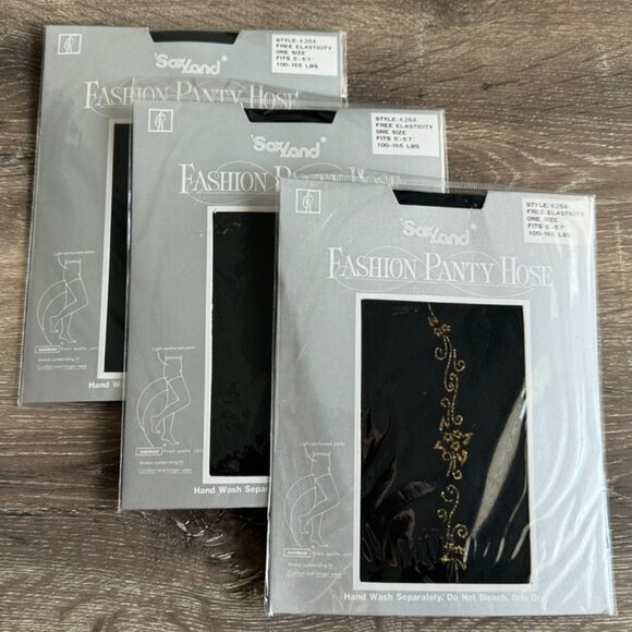 Sox Land New Factory Sealed Fashion Panty Hose Gold on Black Women's Size OS. - Picture 2 of 6